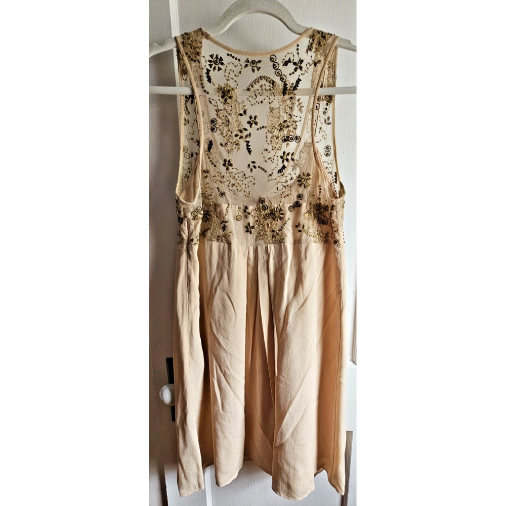 Anthropologie Cream Beaded Asymmetrical Sleeveless Dress
